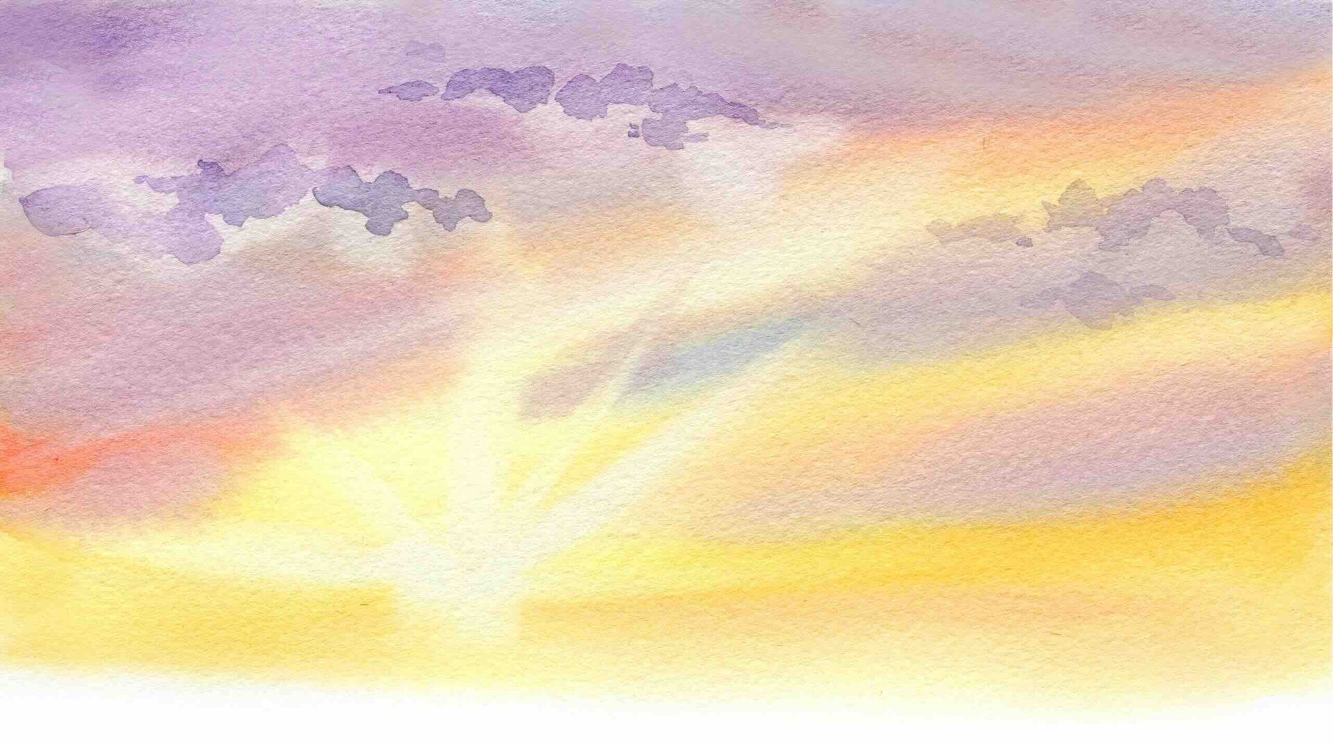 Pastel watercolor sunset with soft purple clouds