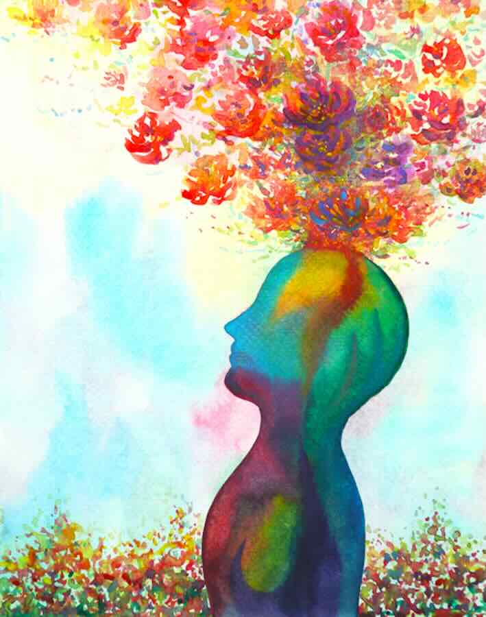 Colorful silhouette with flowers blooming from head